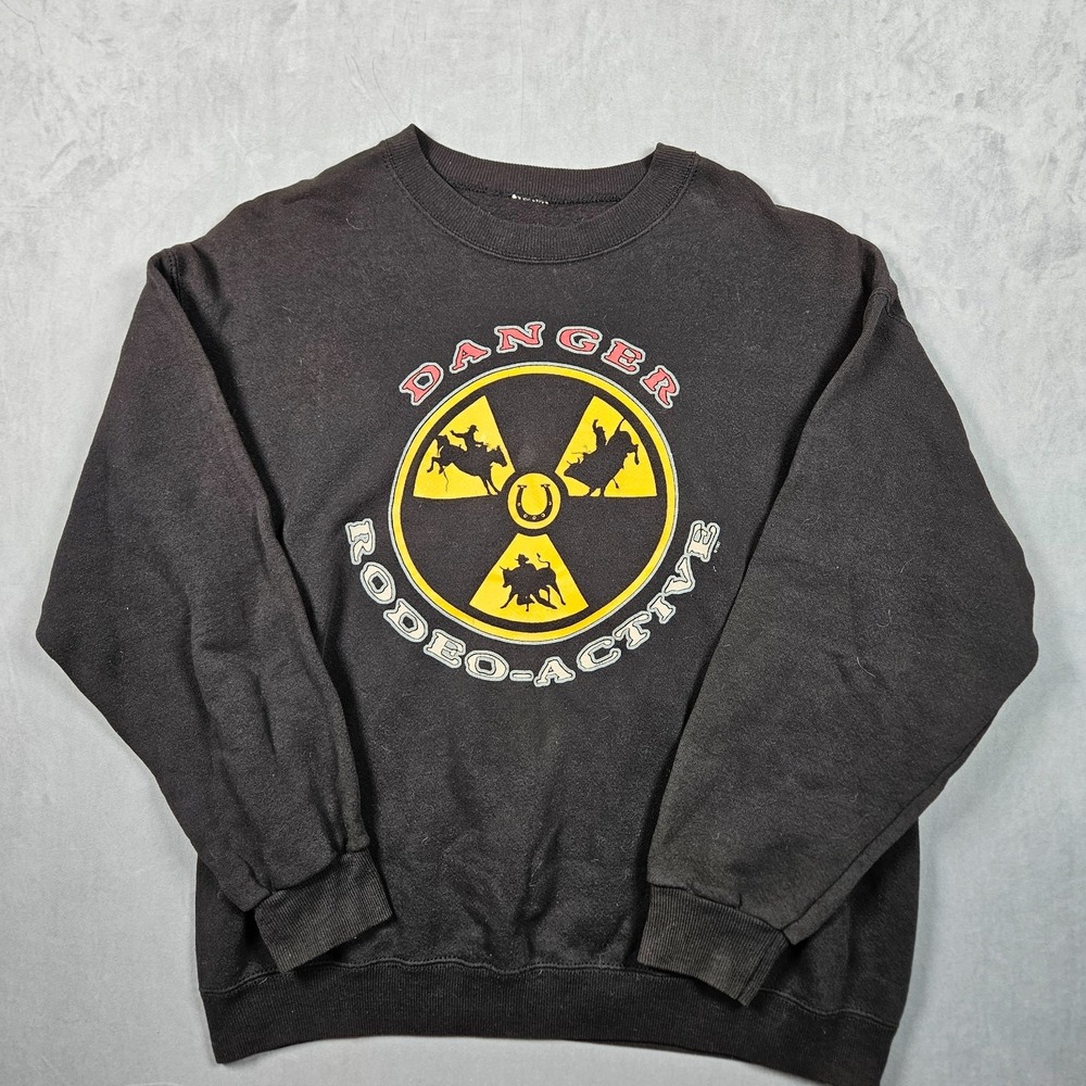 Vintage Wrangler Sweatshirt Mens Large? Black Rodeo-Active Graphic Western 90s